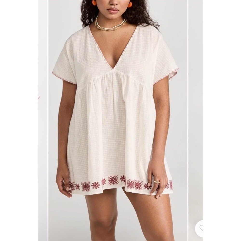 Madewell Womens M Selena Embroidered Tunic Dress Short Sleeve Beachy Summer 90s